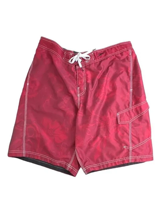 Speedo Mens Size Large Red Floral Watermark E-Board Shorts EUC