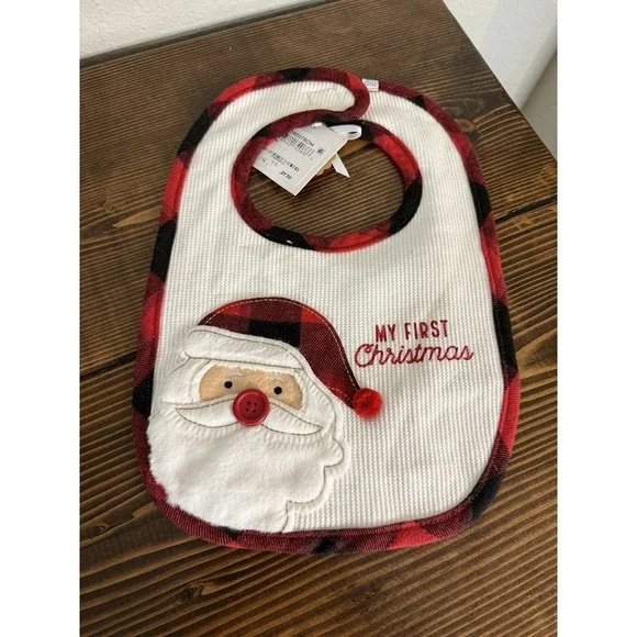 Mud Pie Baby's 1st Christmas Santa Embroidered Bib NWT
