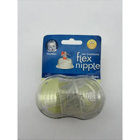 Gerber New Traditions Mouth Flex Nipple 2-Pack Medium Flow 78444 VTG 2001