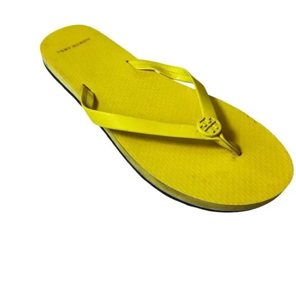 Tory Burch Women’s Mini Minnie Sunny Yellow Logo Flip-Flop Sandals Size 9M