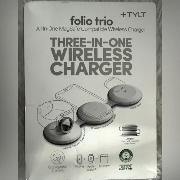 TYLT 15W 3 in 1 MagSafe Folio Charger- White retails $59.99
