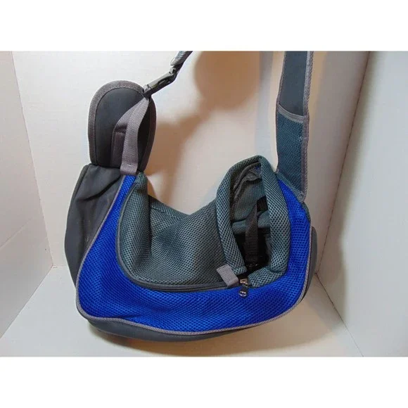 Dog Mesh Sling Carry Pack Backpack Carrier Travel Tote Shoulder Bag SMALL Dk Blu