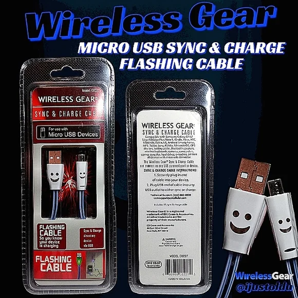 Wireless Gear Micro USB Sync & Charge Flashing Cable | 3 ft Cable | Model G0227