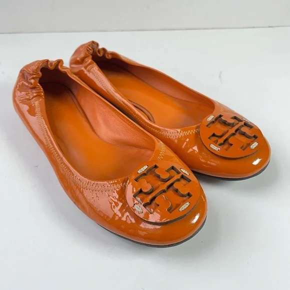 Tory Burch Orange Patent Leather Ballet Flats Size 7 Medium