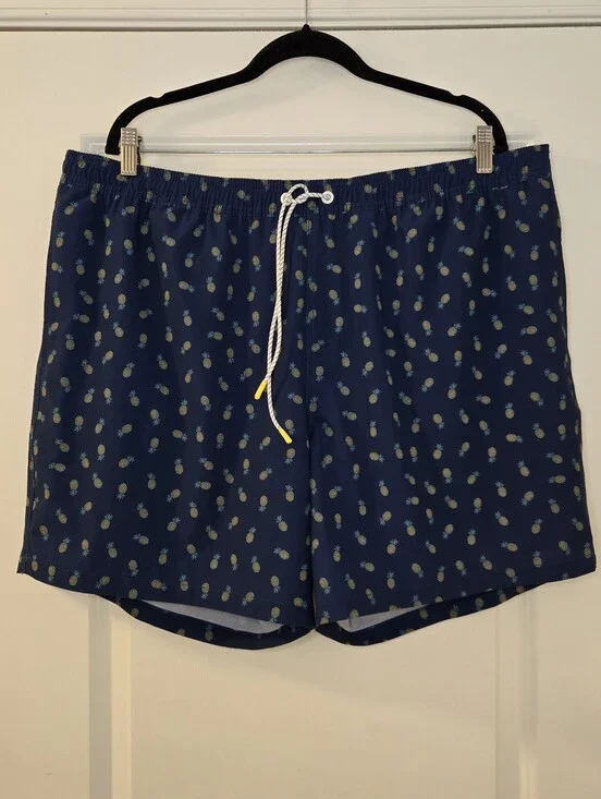Bonobos Mens XXL Swim Bathing Suit 7” Inseam Blue Pineapple Drawstring Waist