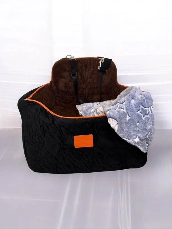 SanGoodier Black & Brown Pet Car Seat with Orange Trim