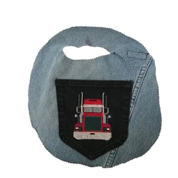 Handmade Mac truck embroidered recycle denim bib 0S‎