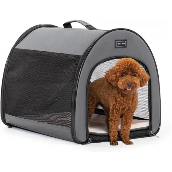 Portable Dog Crate, Arch Design Escape Proof Collapsible Soft Sided, Gray