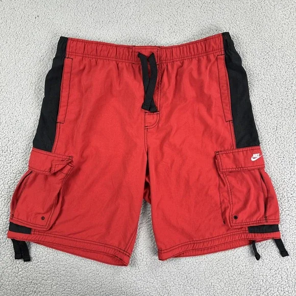 VTG Nike Swim Trunks Board Shorts Men 2XL Red Black Embroidered Y2K 268944-648