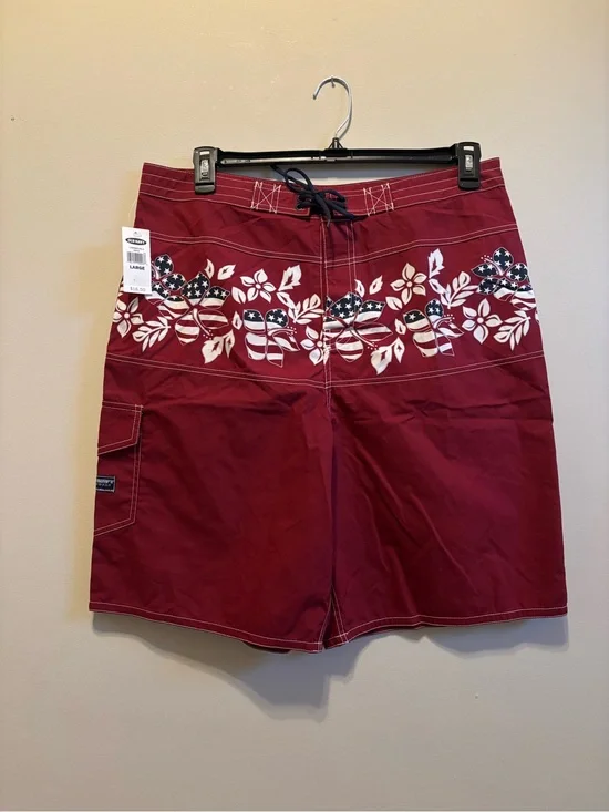 Old Navy Red Floral Flag Print Swim Shorts