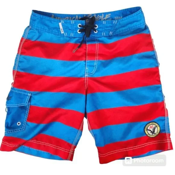 American Eagle Mens Large Stripe Single Pocket Board Shorts Medium