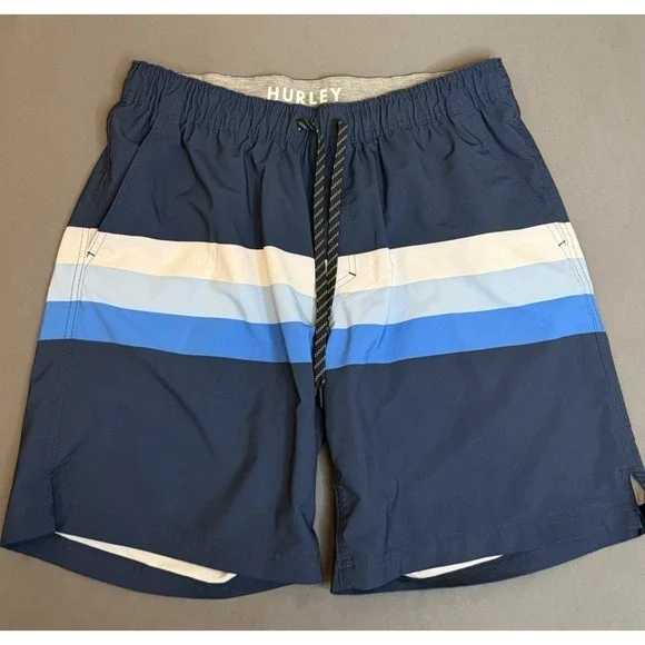 Hurley Swim Shorts Trunks Men's Size XL‎ Blue Lined Drawstring Striped Pockets