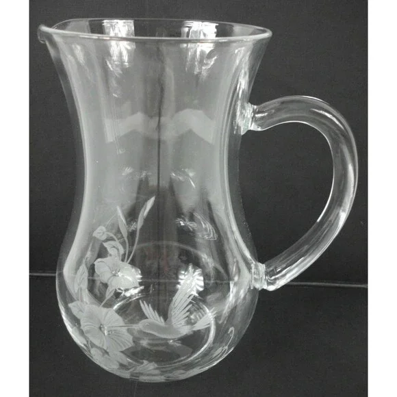 Vintage Avon Hummingbird Crystal Pitcher Etched Design Hand Blown Made in France