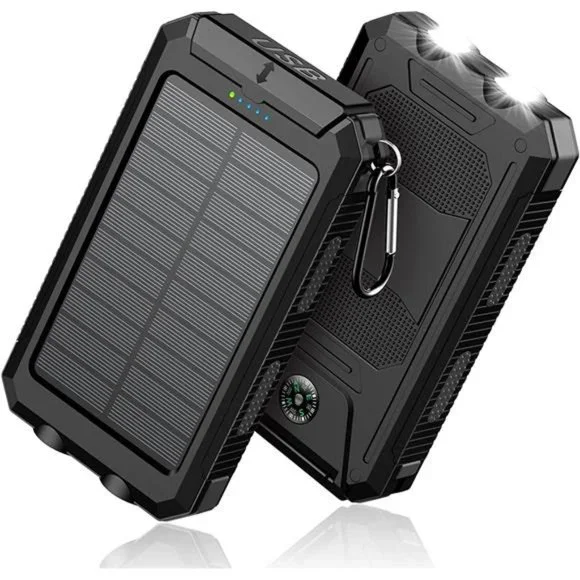 Solar Power Bank - 36800mAh Portable Charger Dual USB Port, Black