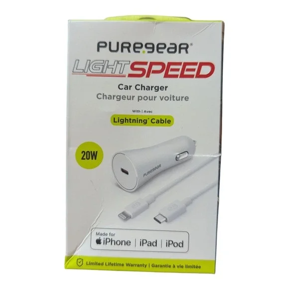 F3. PureGear LightSpeed 20W Single USB Car Charger & 3ft Cable - White