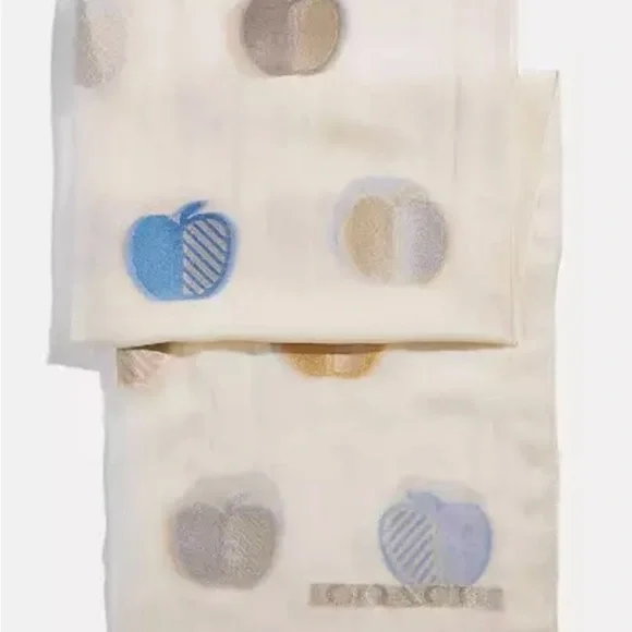 Coach Cream Scarf with Blue and Brown Accents