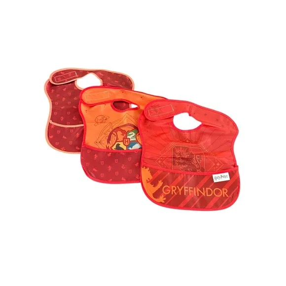 Bumkins Harry Potter Baby Bibs Set of 3 Gryffindor Hogwarts Crest Red Orange