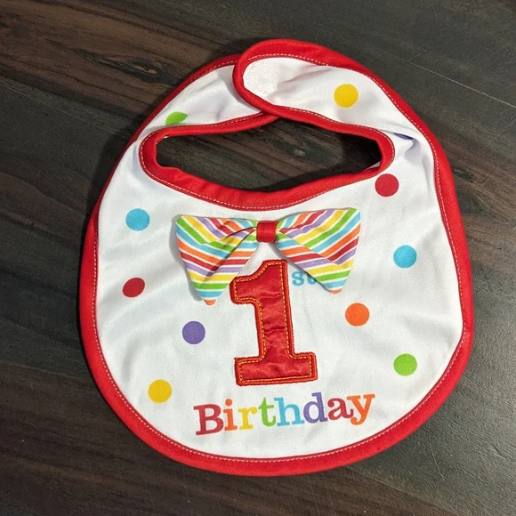First Birthday Bib Red Rainbow Polkadot OS Infant Unisex New