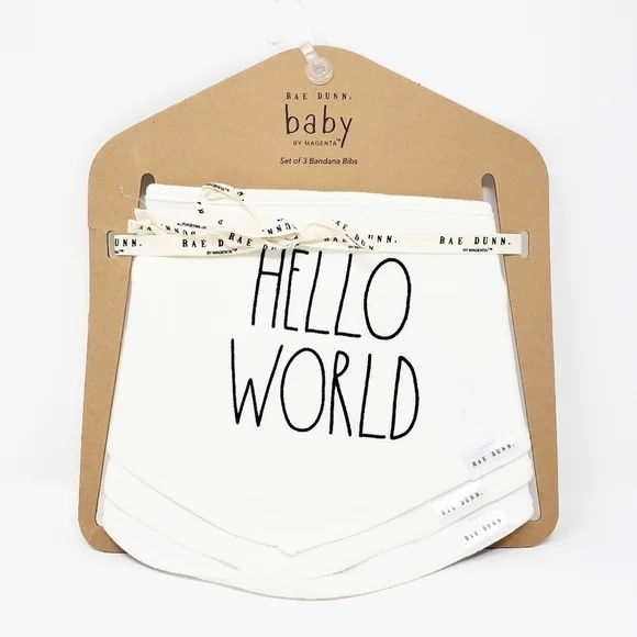 RAE DUNN Hello World bib set bandana style
