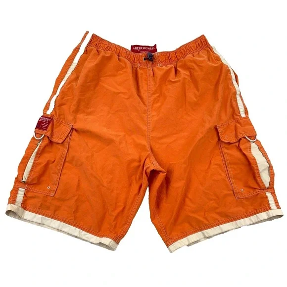 Vintage Y2K Abercrombie &‎ Fitch Swim Trunks Cargo Borad Shorts Orange 2000s