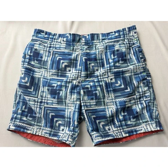 Robert Graham Swim Trunks 34 Geometric Print Classic Fit Luxury Beach Resort