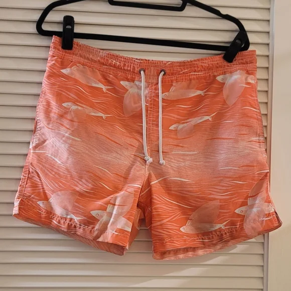 Strong Boalt - Men's Orange & White Fish Patterned Swim Trunks With Lining
