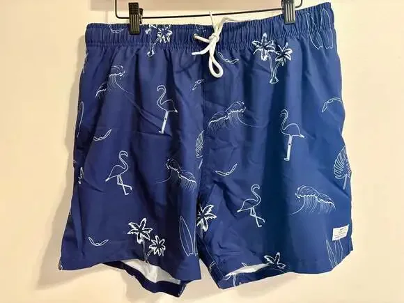 Zyia Active Co. Men's Tropical Flamingo Print Swim Trunks Large Summer Vacation
