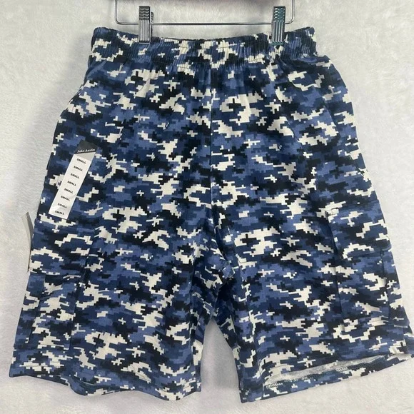 NWT Jake Austin Swim Trunks Mens Small Blue Digital Camo Lined Surf Cargo Shorts