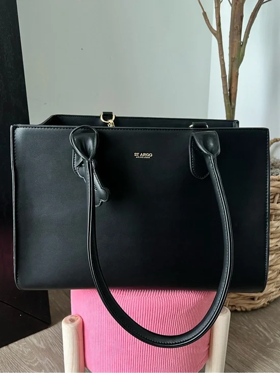 ST ARGO Melbourne Black Leather Dog Travel Tote Bag