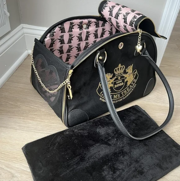 NWT Juicy Couture Pet Carrier Black & Pink Travel Bag for Small Dog & Cat