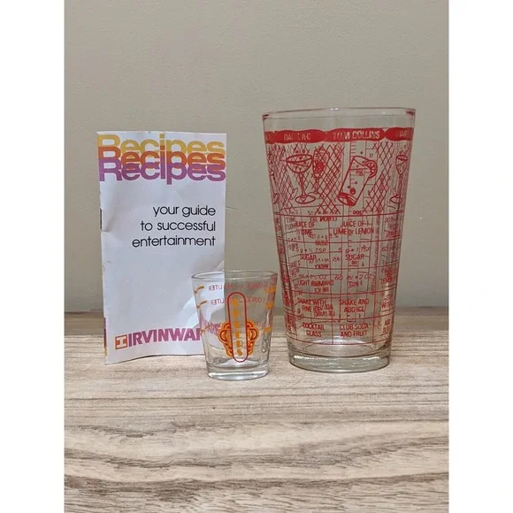Irvinware Cocktail Recipe Mixing Glass Tumbler & Jigger Shot Glass Barware Set