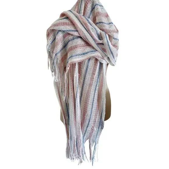 BURBERRY London Pastel Chevron Stripe Crocheted Fringe Scarf Wrap Mohair Blend