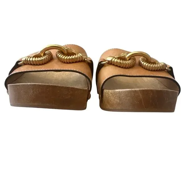Tory Burch Jessa Leather Wood Sandals Size 8