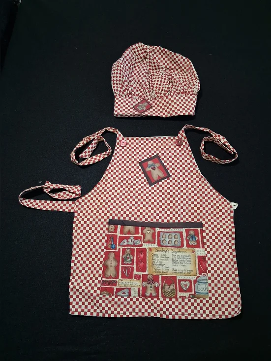 Kids Red Checkered Apron and Chef Hat Set