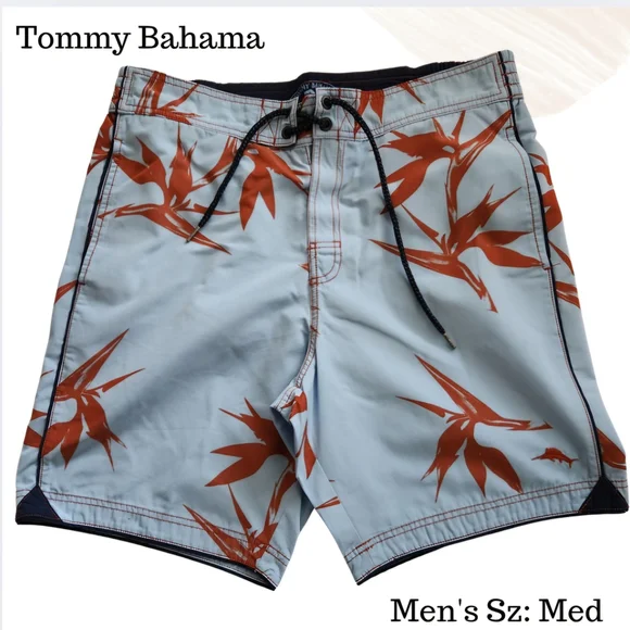 Tommy Bahama Men's Light Blue‎ Birds of Paradise Swim Shorts Size Medium EUC