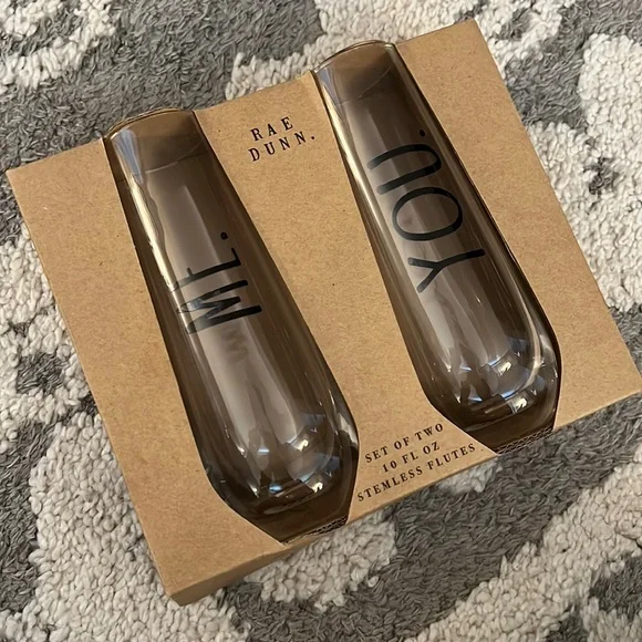 Rae Dunn Me / You stemless champagne flutes, NIB!
