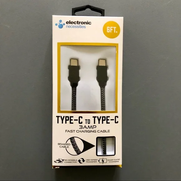 Electronic Necessities Type C to Type C 6 ft. Braided Charging Cable NWT