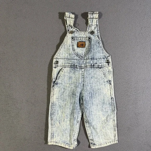 Vintage 80s Lee Bib Jeans Overalls Unisex Baby Toddler 18 Months Acid Wash