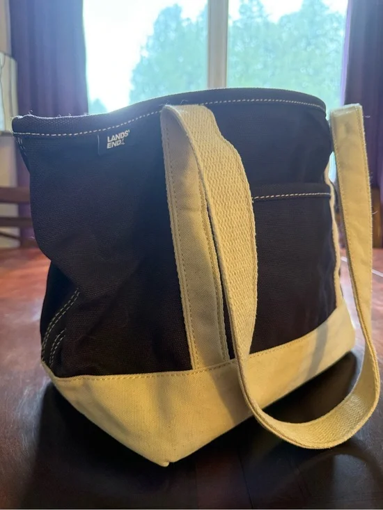 Lands' End Purple and Cream Animal Canvas Duffel Tote