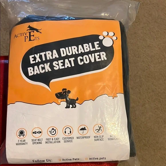 Active USA Extra Durable Black with Orange Trim Back Seat Cover for pets.