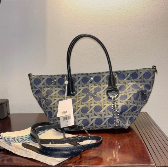 Tory Burch Blue and Cream Tote Bag, NWT