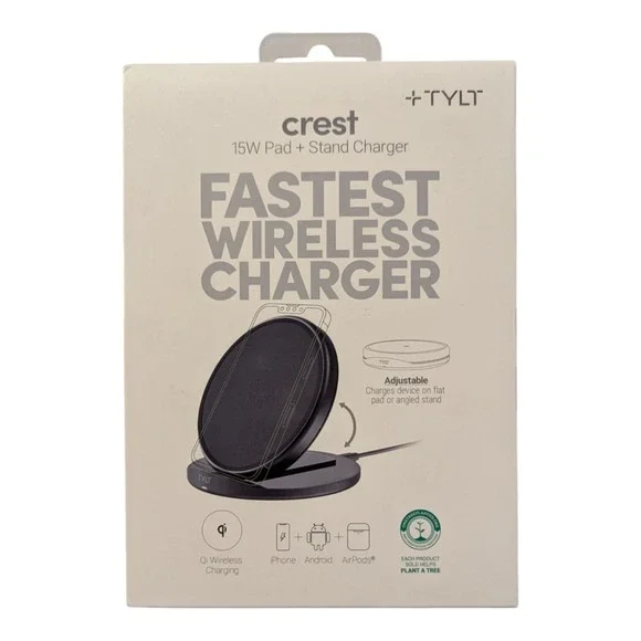 X5-N TYLT Crest 15W Pad + Stand Charger - Fast Charging - Black