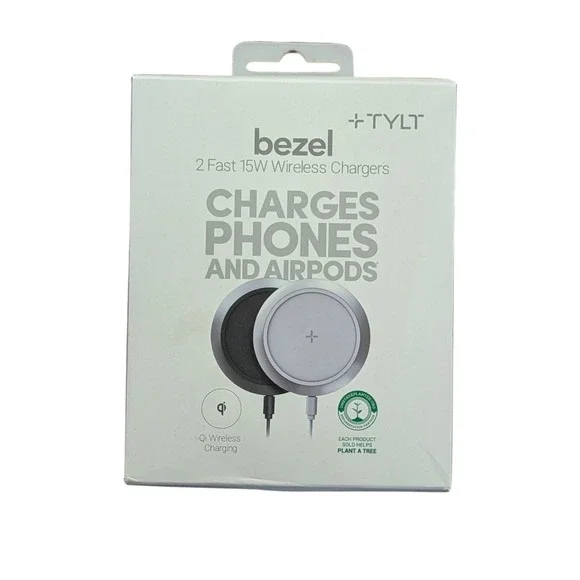 V9-N TYLT Bezel 2 Fast 15W Wireless Chargers For Phones And Airpod Black+White