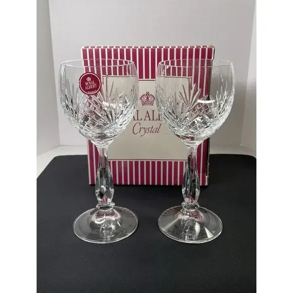 Vintage 1992 Made in Germany Royal Albert Crystal Wine Goblet Glasses New in Box