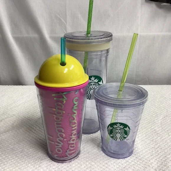Starbucks‎ Tumblers Bundle Set of 3 Cold Cup with Straws Reusable Various Sizes