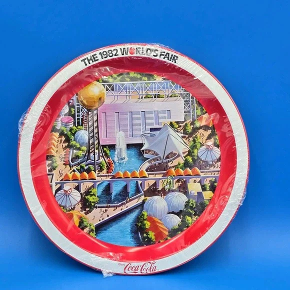 New Old Stock Vintage 1982 World's Fair Coca Cola Tray In Original Plastic‎