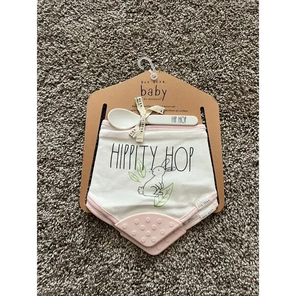 Rae Dunn Baby Bandana Bibs And Spoon Set Easter Set NEW