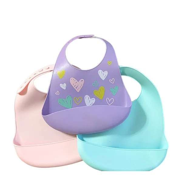 Silicone Baby Bibs – Set of 3 – Adjustable, Soft, Easy-Clean