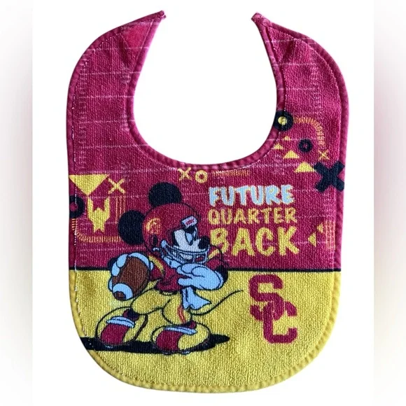 USC TROJANS MICKEY MOUSE BABY BIB DISNEY NCAA OFFICIALLY LICENSED Made in USA