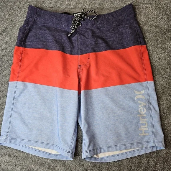 Hurley Mens Boardshorts Size 32 Patriotic Colorblock Surf Beach Swim Blue Red